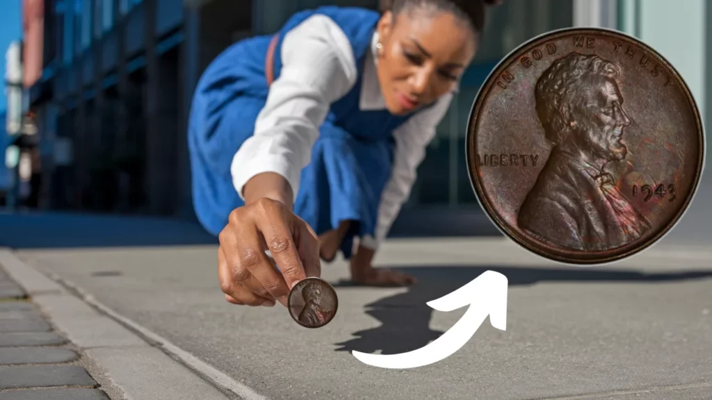 1943 Lincoln Wheat Penny on Sidewalk